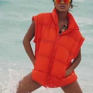 FP Movement - In A Bubble Puffer Flame Orange Red Oversized Zip Vest - Large